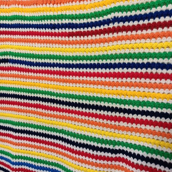 Handmade Crochet Rainbow Stripe Baby Afghan Blanket Fringe Colorful 52"x 44" - Picture 4 of 8